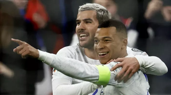 Mbappe and Theo Hernandez celebrate the third (Reuters)